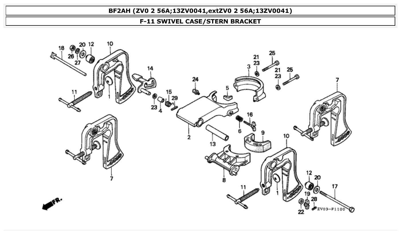 Honda BF2AH SWIVEL CASE/STERN BRACKET parts diagram