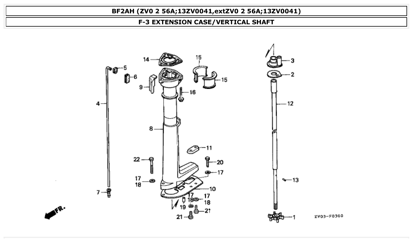 Honda BF2AH EXTENSION CASE/VERTICAL SHAFT parts diagram