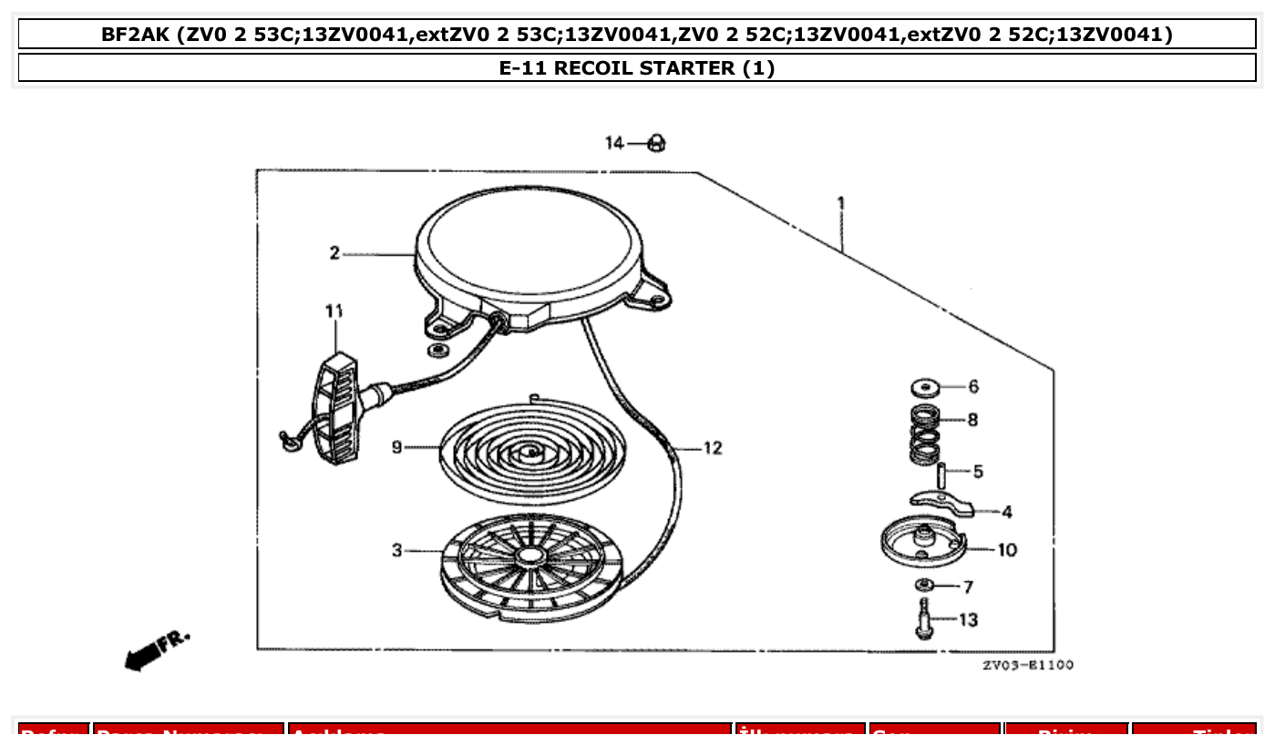 Honda BF2AK RECOIL STARTER (1) parts diagram