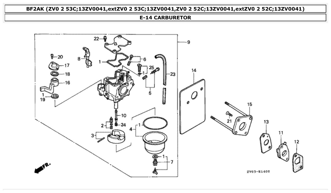 Honda BF2AK CARBURETOR parts diagram