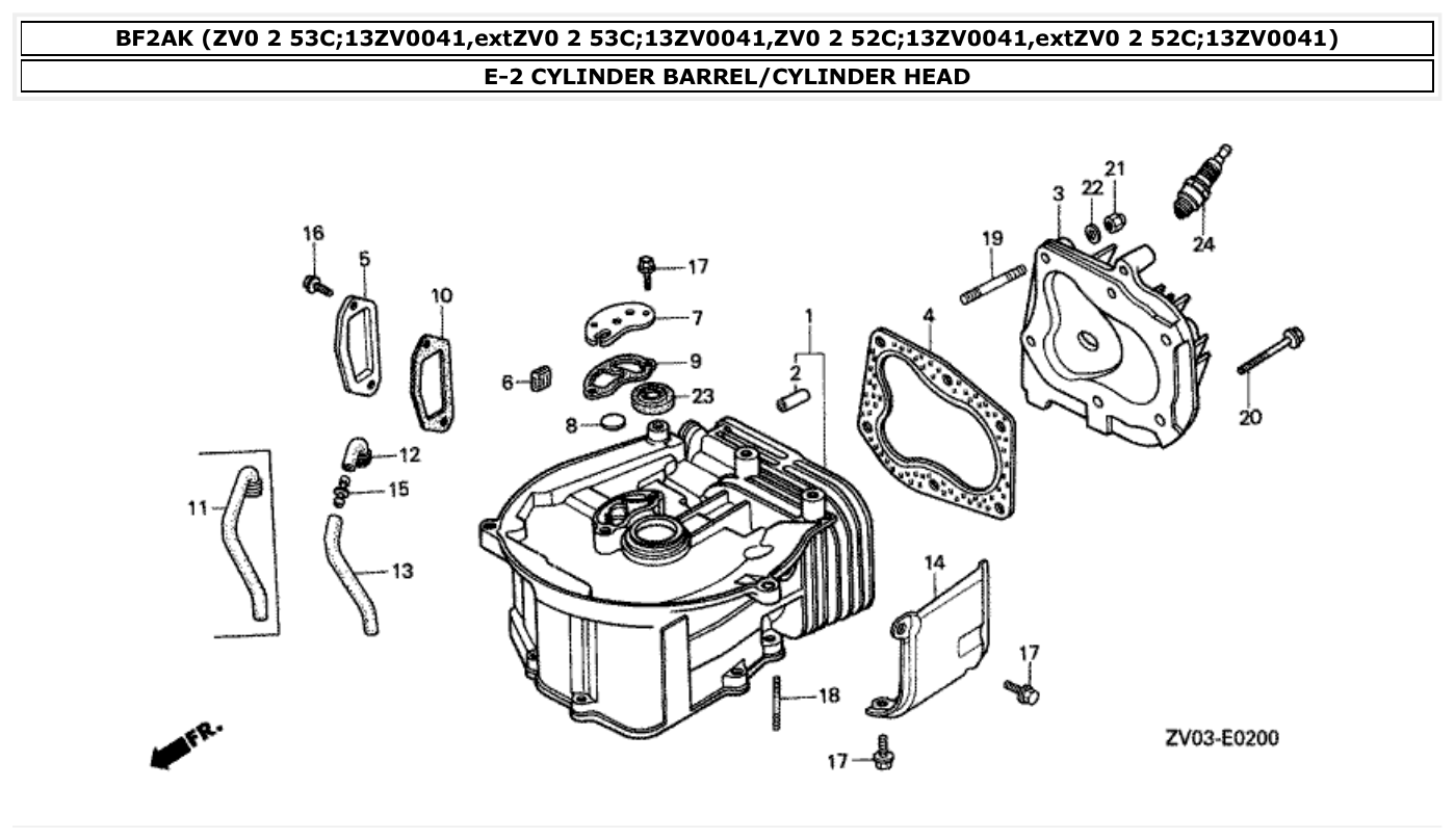 Honda BF2AK CYLINDER BARREL/CYLINDER HEAD parts diagram