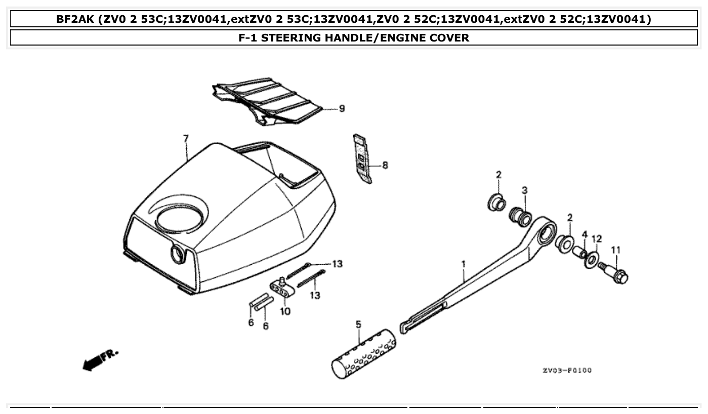 Honda BF2AK STEERING HANDLE/ENGINE COVER parts diagram