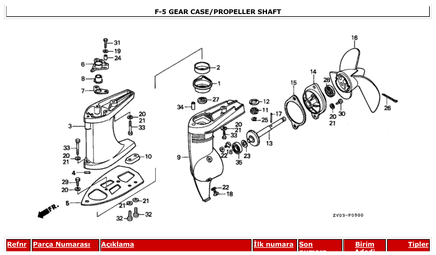Honda BF2AK GEAR CASE/PROPELLER SHAFT parts diagram