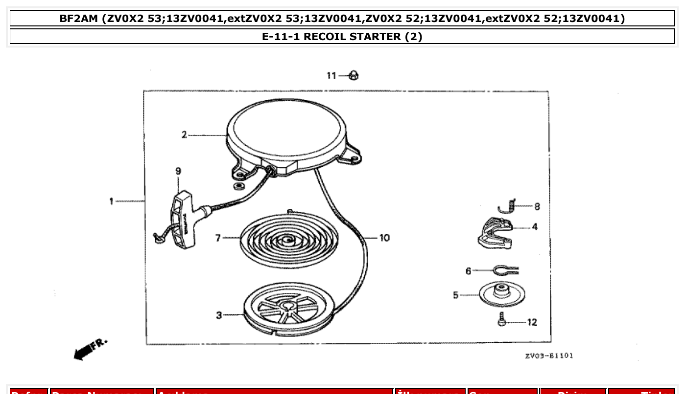 Honda BF2AM RECOIL STARTER (2) parts diagram