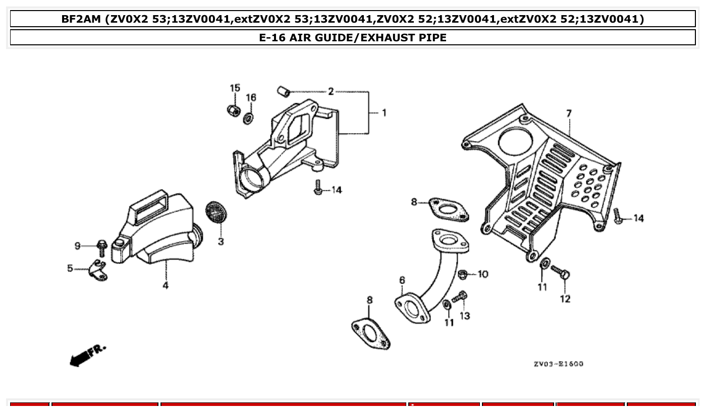 Honda BF2AM AIR GUIDE/EXHAUST PIPE parts diagram