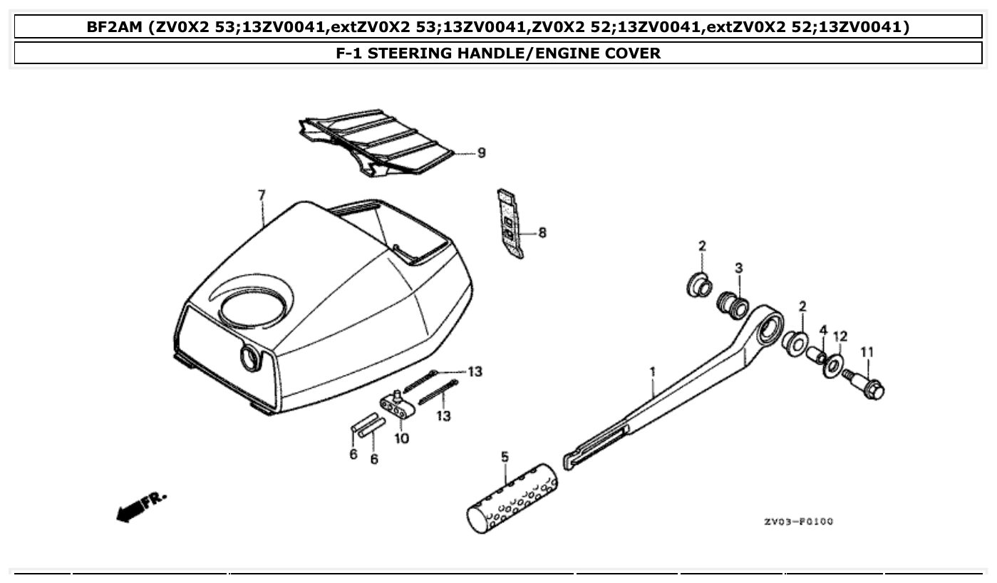 Honda BF2AM STEERING HANDLE/ENGINE COVER parts diagram
