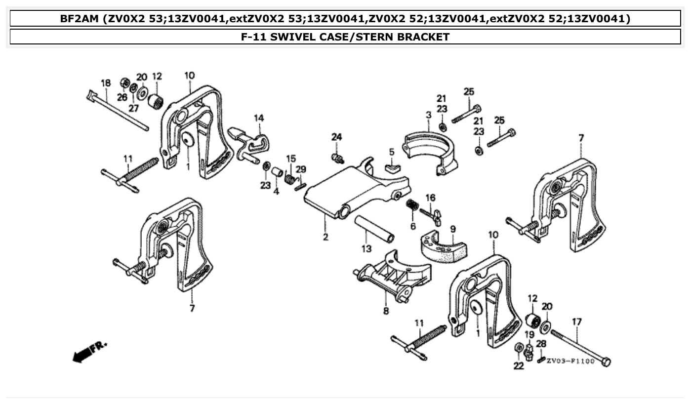 Honda BF2AM SWIVEL CASE/STERN BRACKET parts diagram
