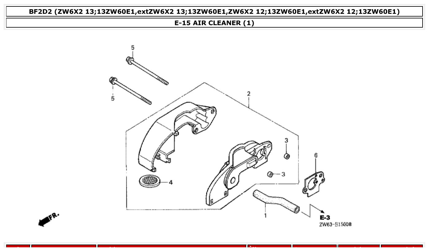 Honda BF2D2 AIR CLEANER (1) parts diagram