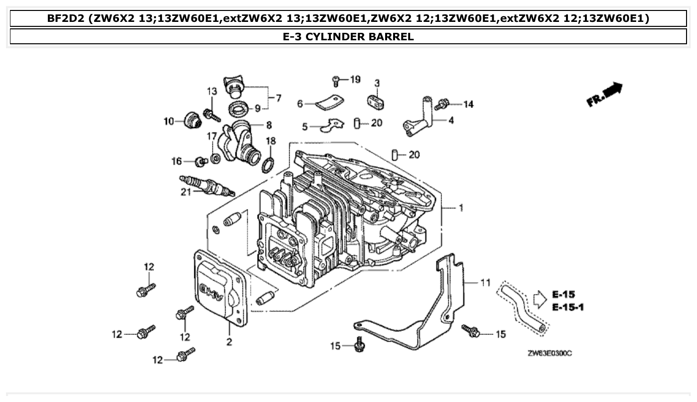 Honda BF2D2 CYLINDER BARREL parts diagram