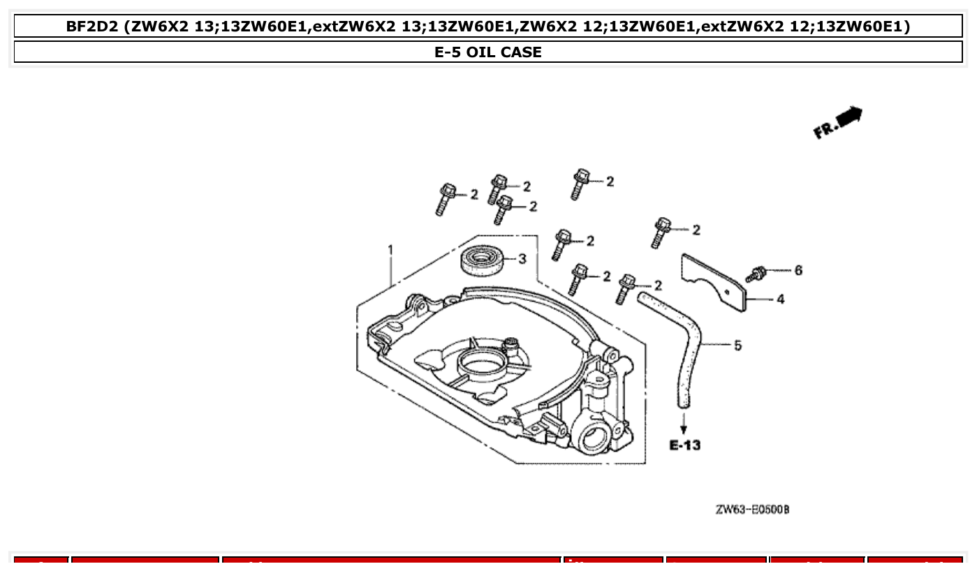 Honda BF2D2 OIL CASE parts diagram