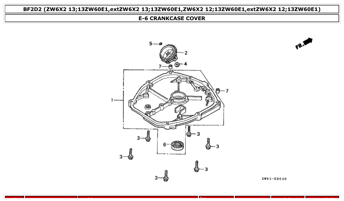 Honda BF2D2 CRANKCASE COVER parts diagram