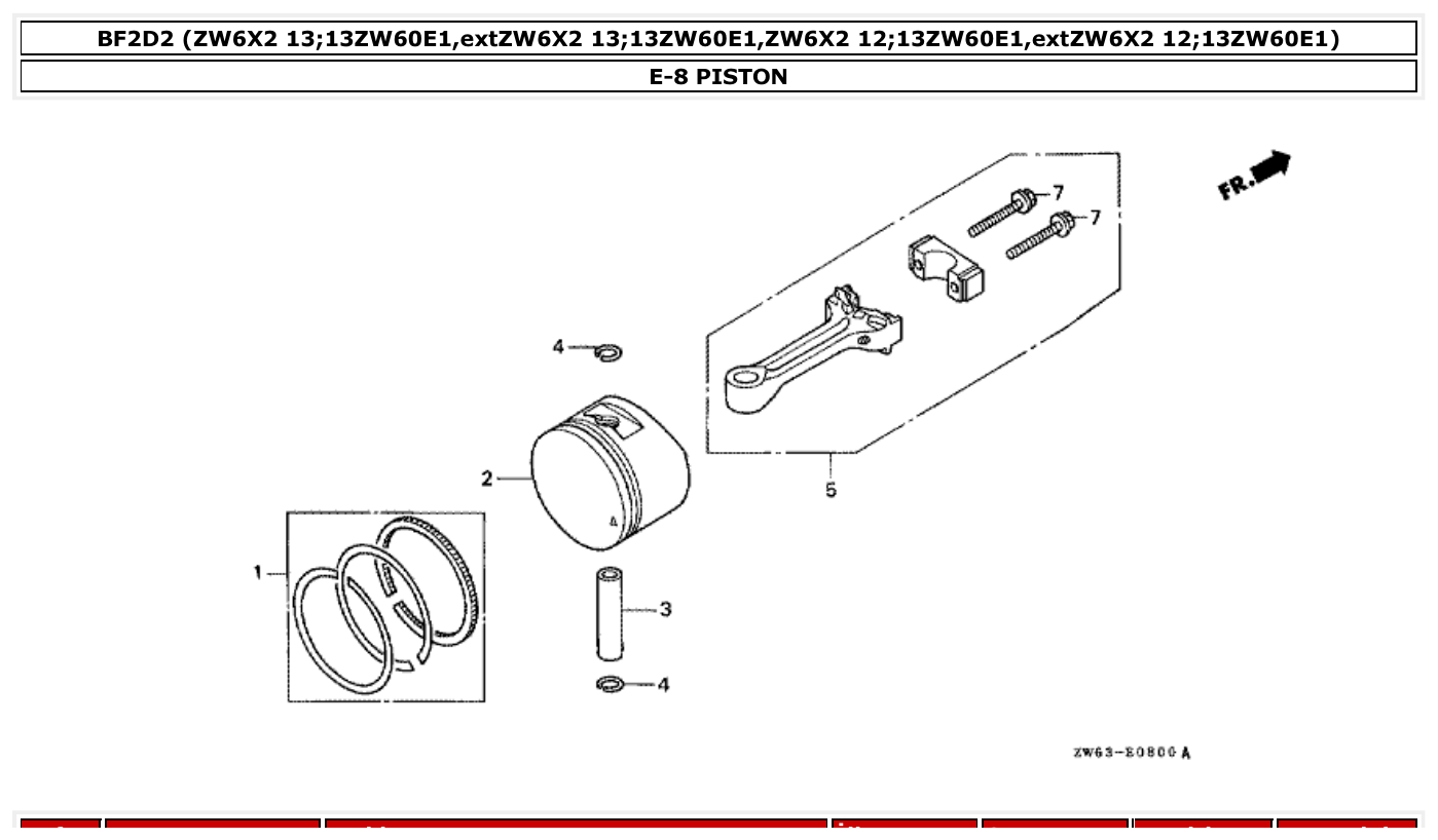 Honda BF2D2 PISTON parts diagram