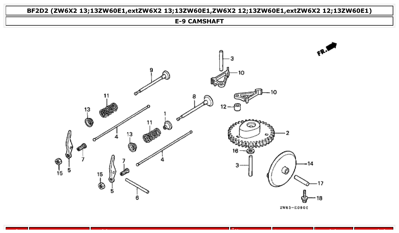 Honda BF2D2 CAMSHAFT parts diagram