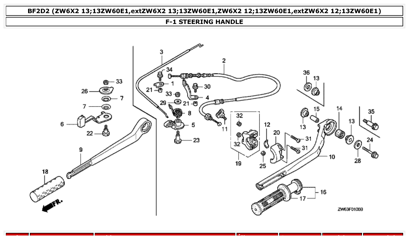 Honda BF2D2 STEERING HANDLE parts diagram
