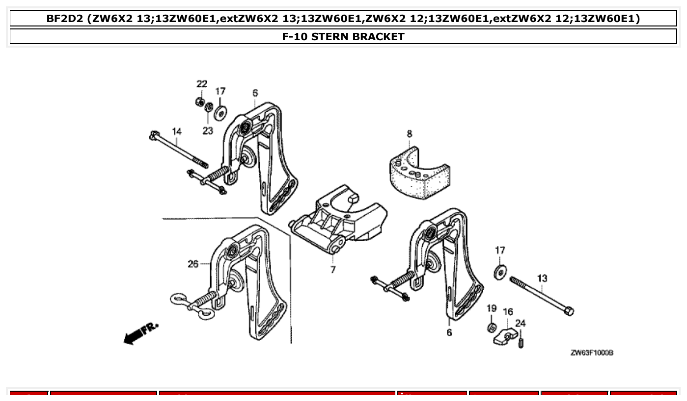 Honda BF2D2 STERN BRACKET parts diagram