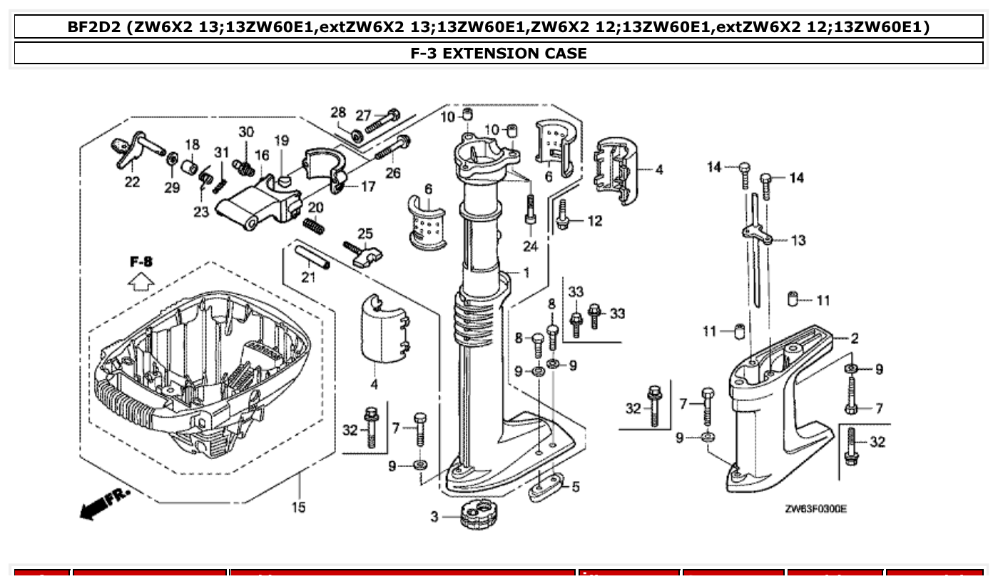 Honda BF2D2 EXTENSION CASE parts diagram