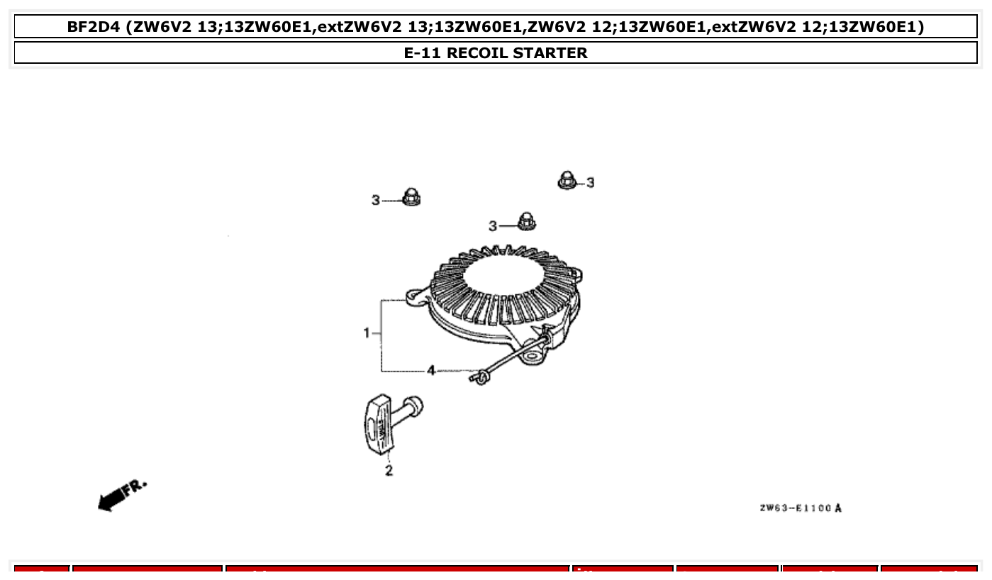 Honda BF2D4 RECOIL STARTER parts diagram