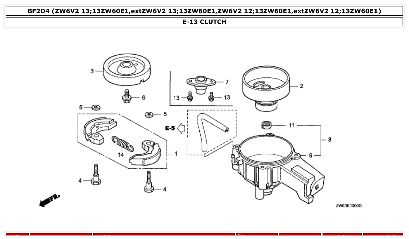 Honda BF2D4 CLUTCH parts diagram