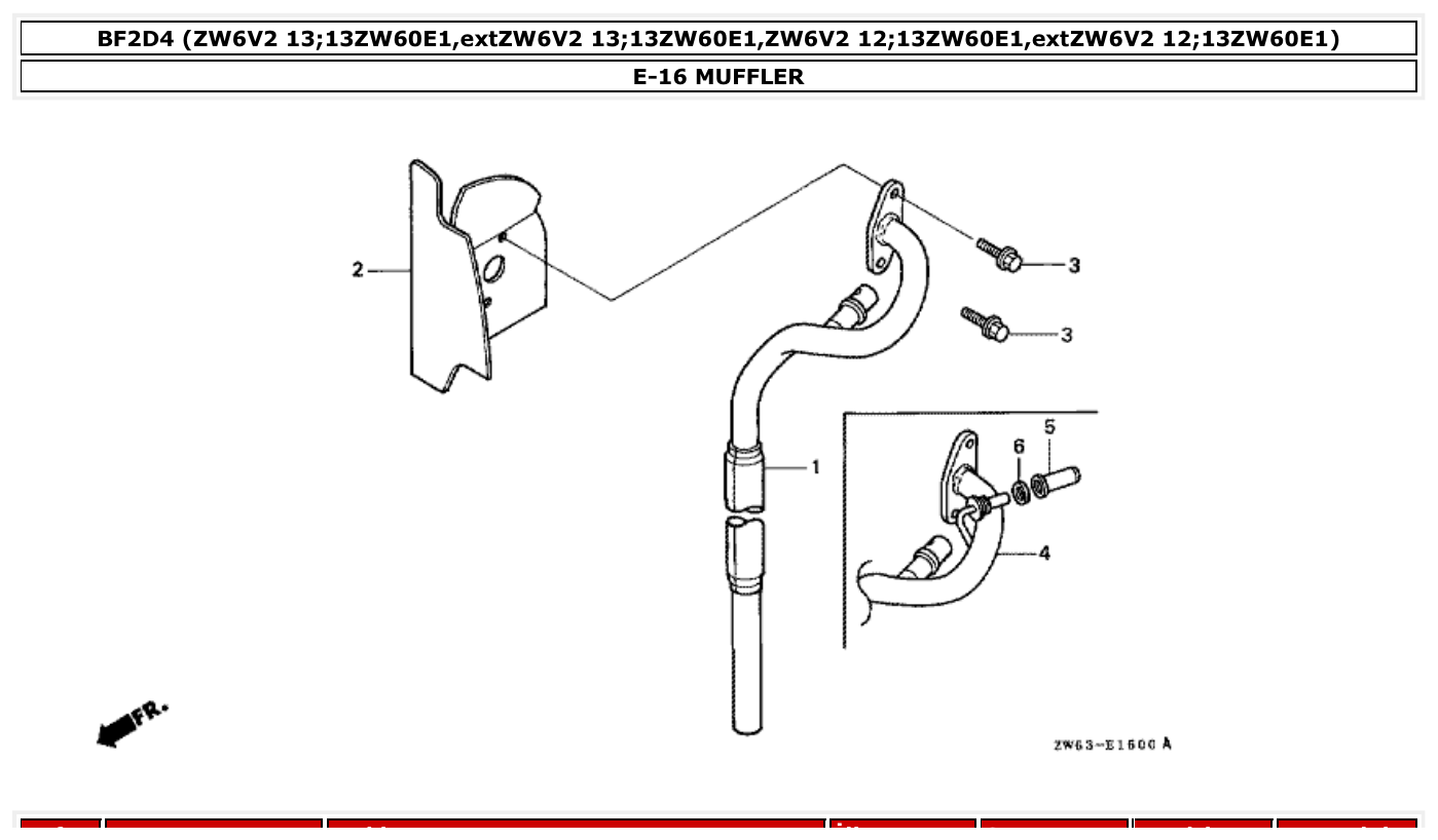 Honda BF2D4 MUFFLER parts diagram