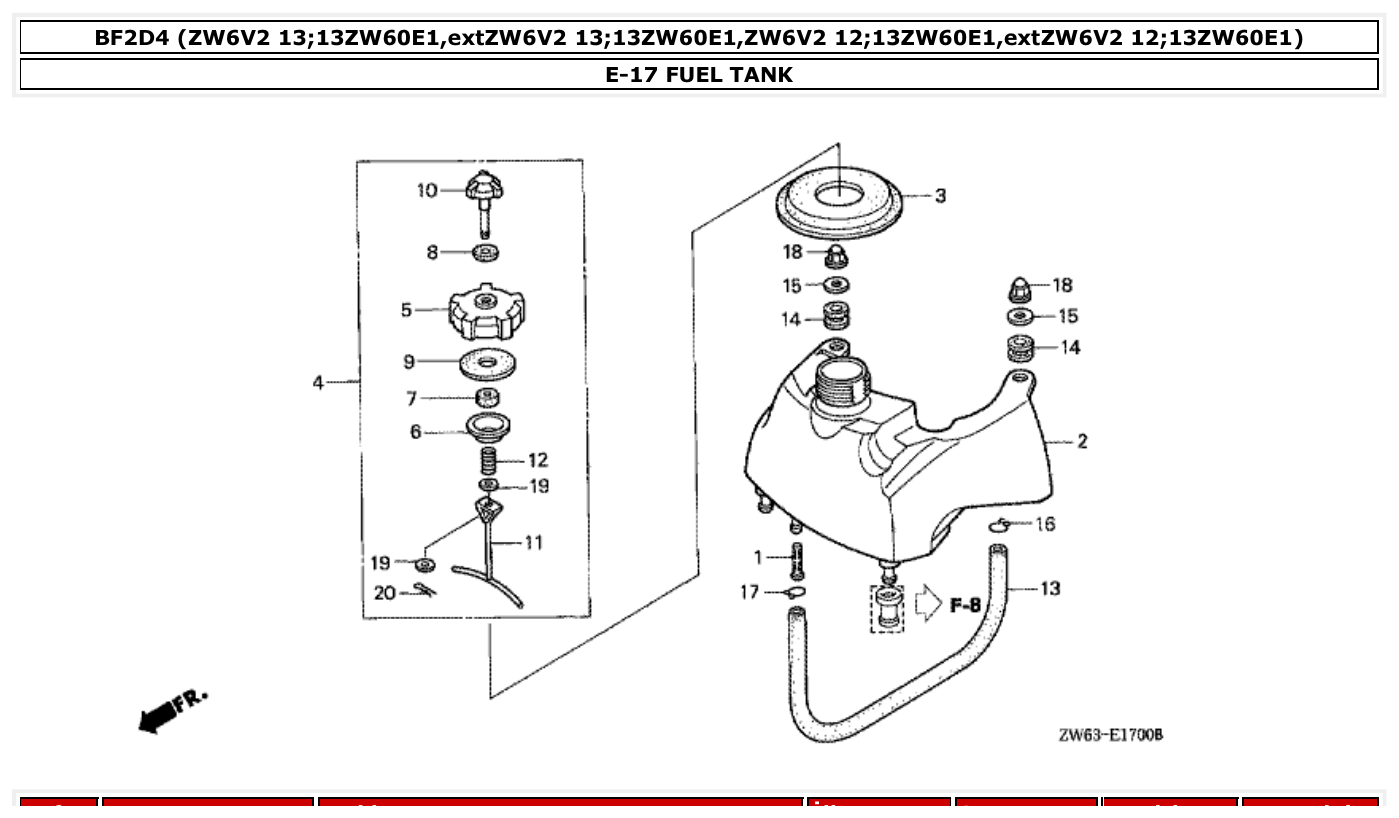Honda BF2D4 FUEL TANK parts diagram