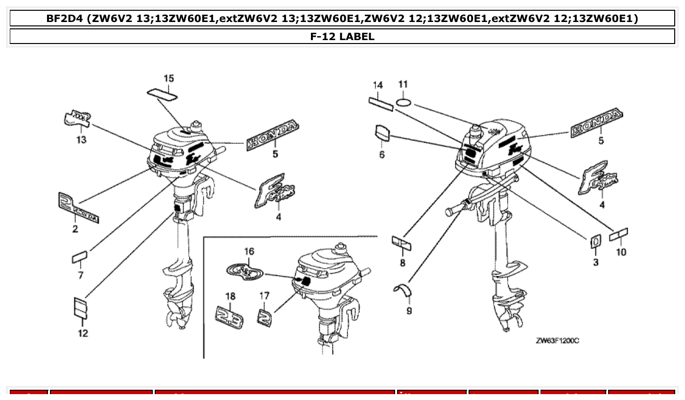 Honda BF2D4 LABEL parts diagram