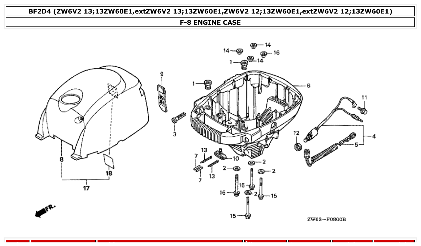 Honda BF2D4 ENGINE CASE parts diagram