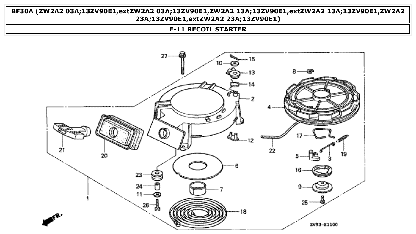 Honda BF30A RECOIL STARTER parts diagram