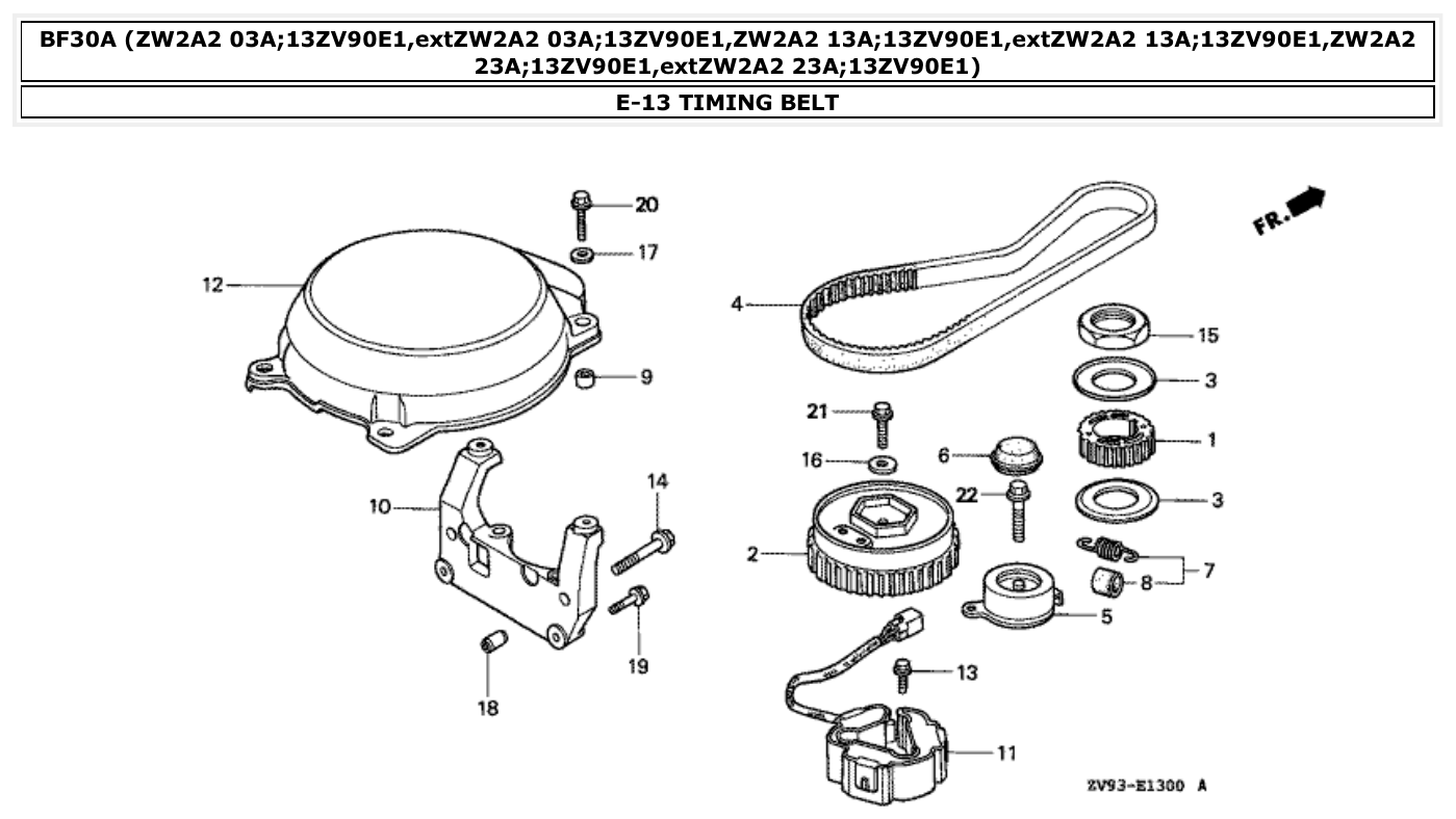 Honda BF30A TIMING BELT parts diagram