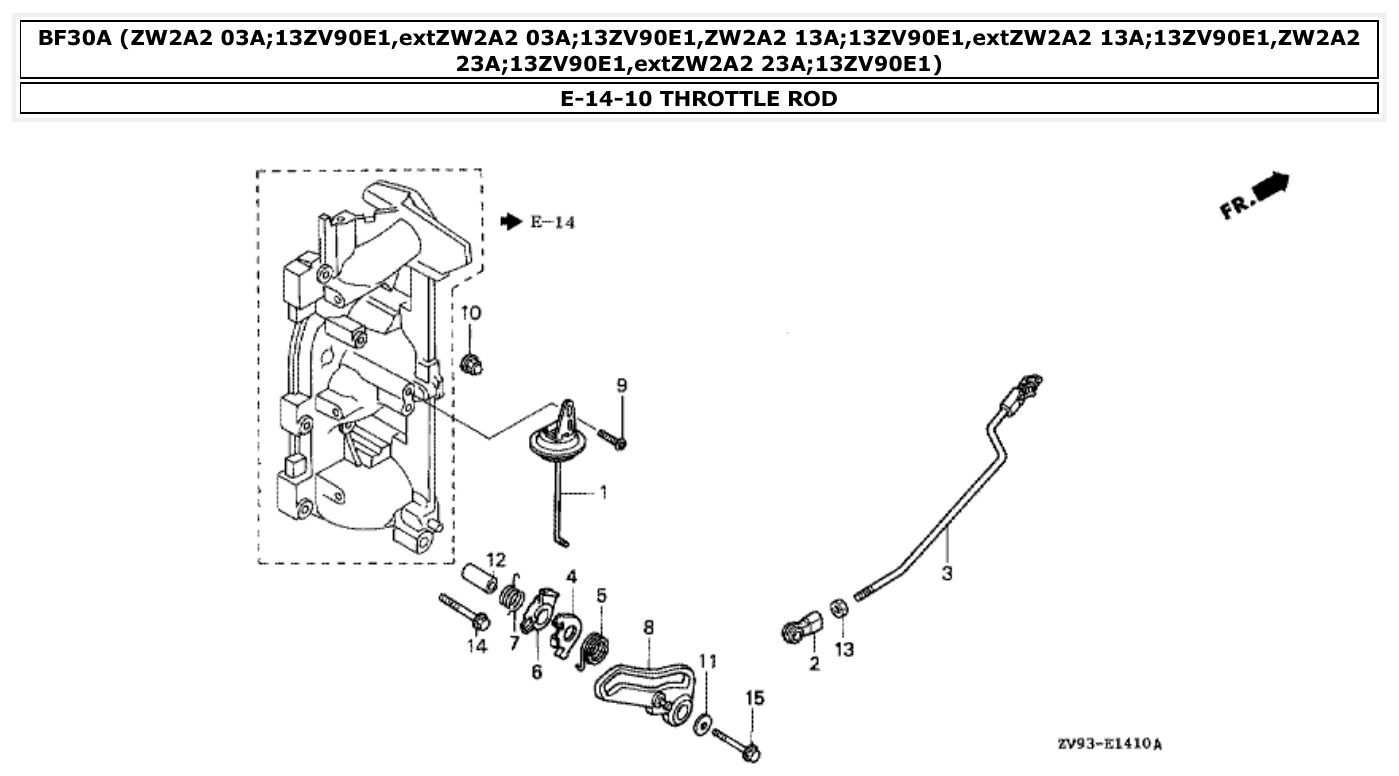 Honda BF30A THROTTLE ROD parts diagram