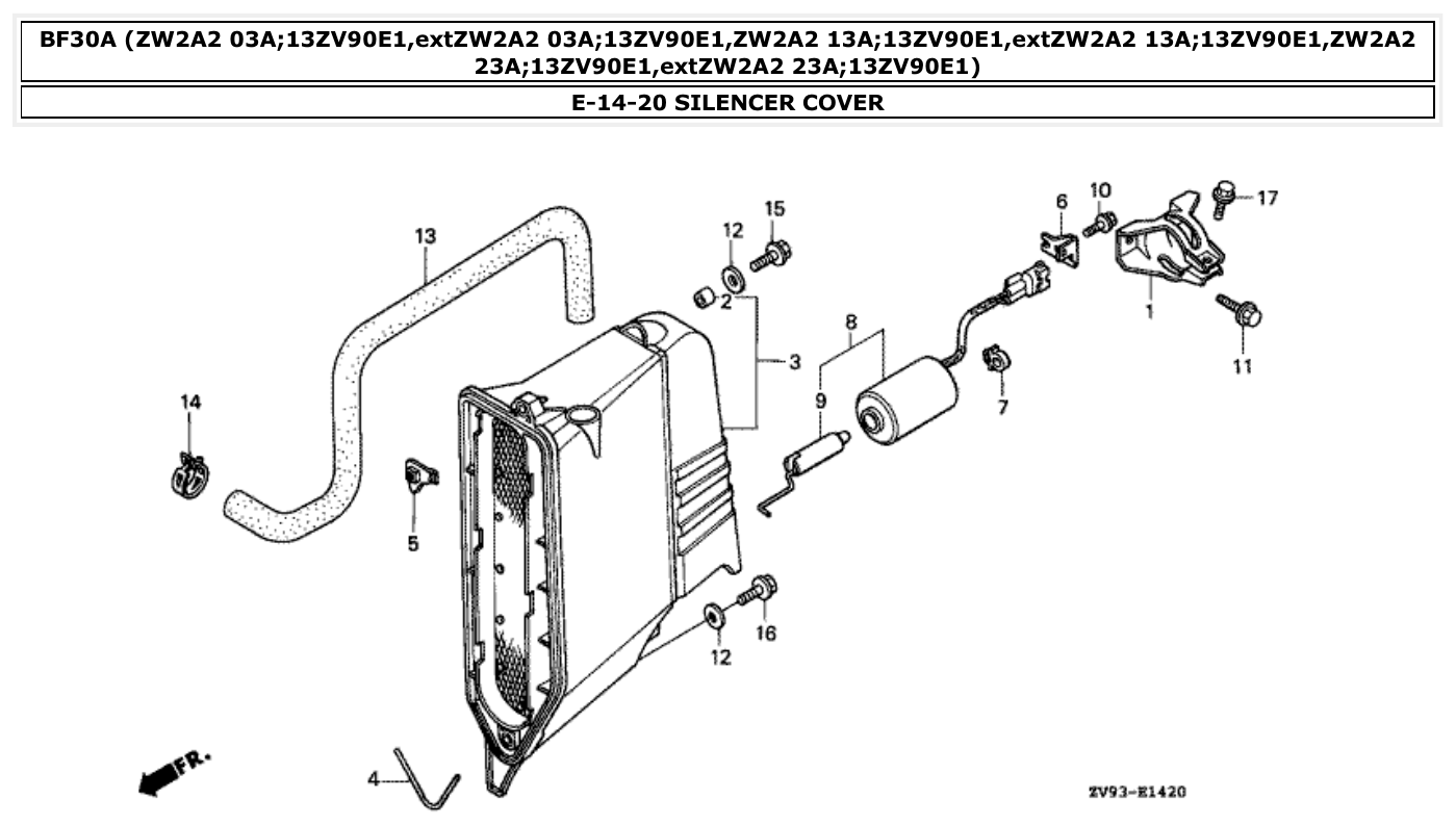 Honda BF30A SILENCER COVER parts diagram