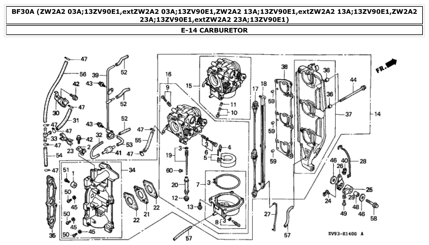 Honda BF30A CARBURETOR parts diagram