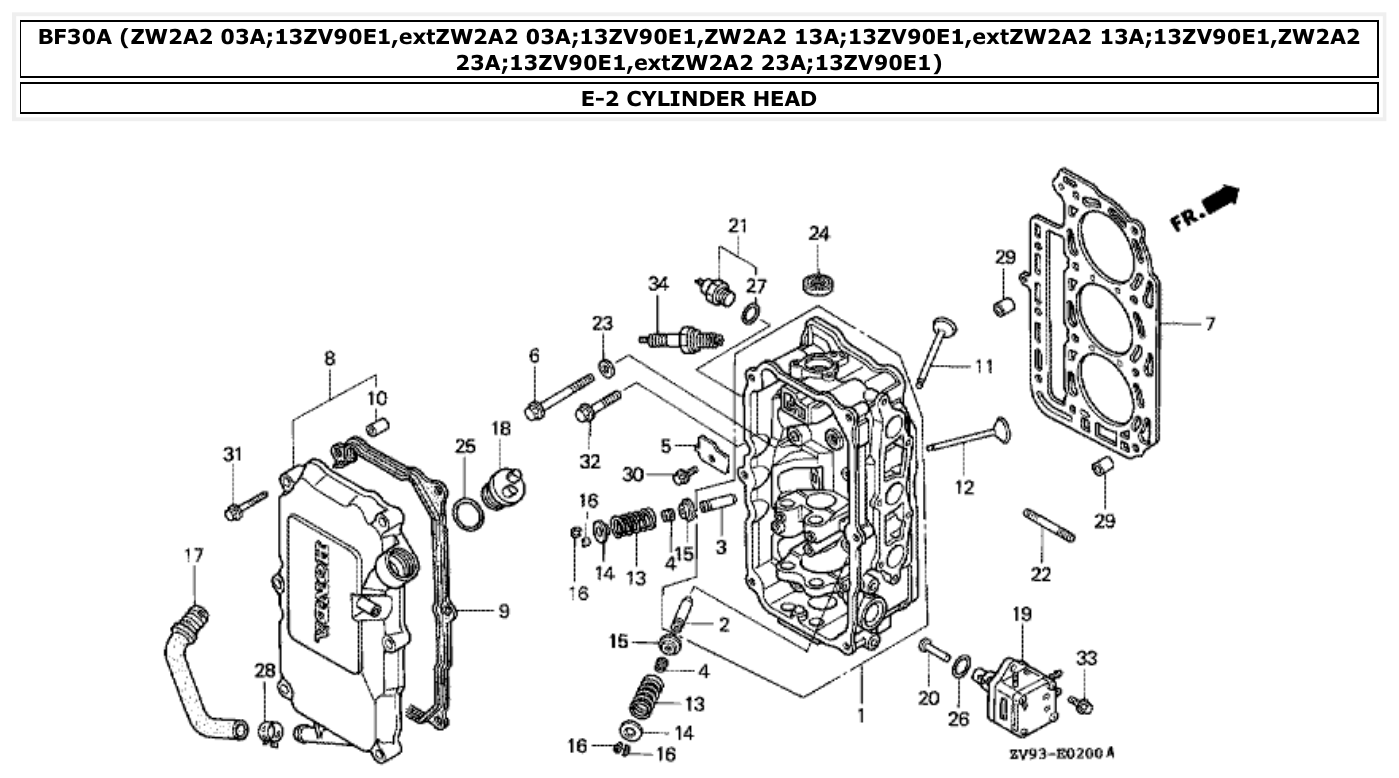 Honda BF30A CYLINDER HEAD parts diagram