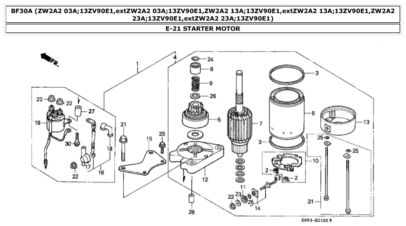 Honda BF30A STARTER MOTOR parts diagram