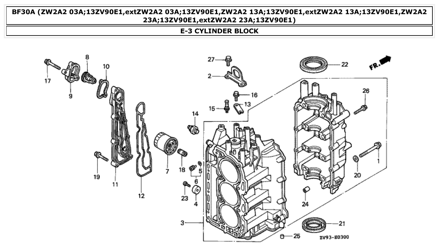 Honda BF30A CYLINDER BLOCK parts diagram