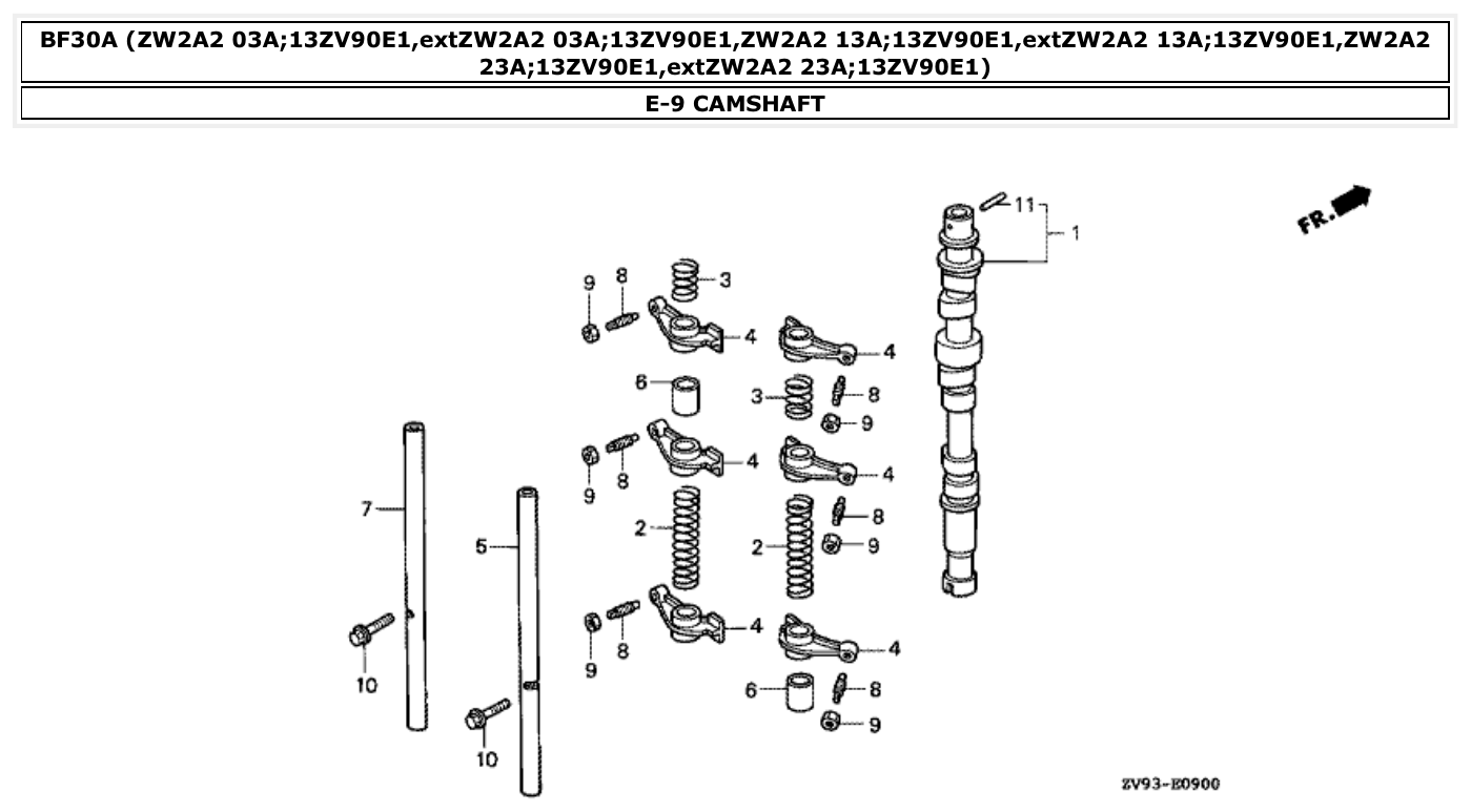 Honda BF30A CAMSHAFT parts diagram