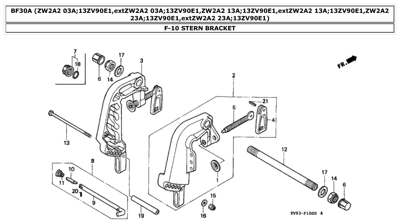 Honda BF30A STERN BRACKET parts diagram