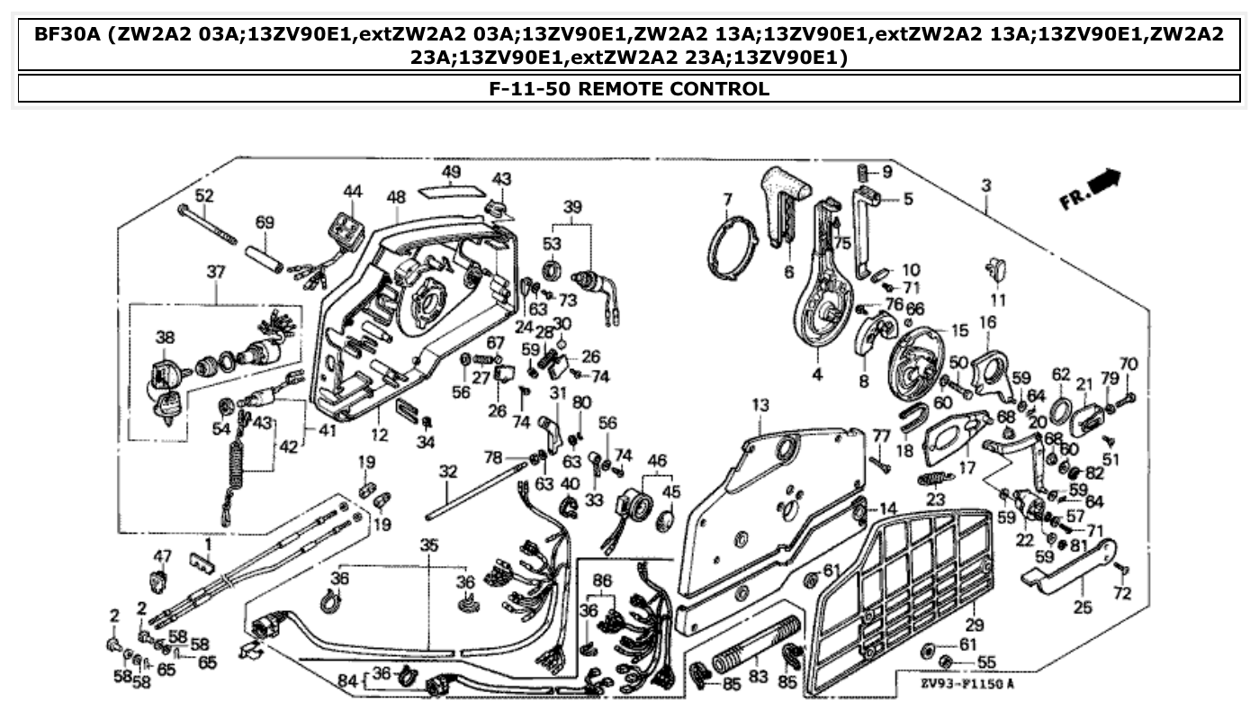 Honda BF30A REMOTE CONTROL parts diagram