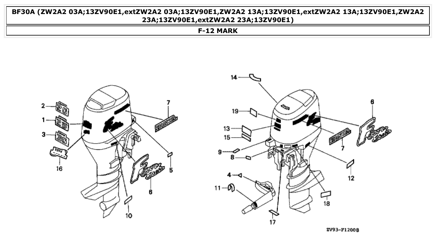 Honda BF30A MARK parts diagram