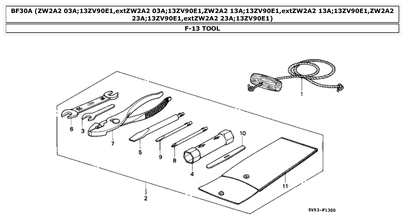 Honda BF30A TOOL parts diagram