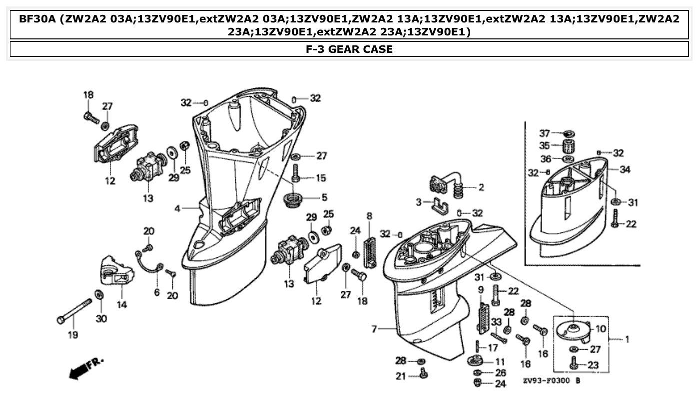 Honda BF30A GEAR CASE parts diagram