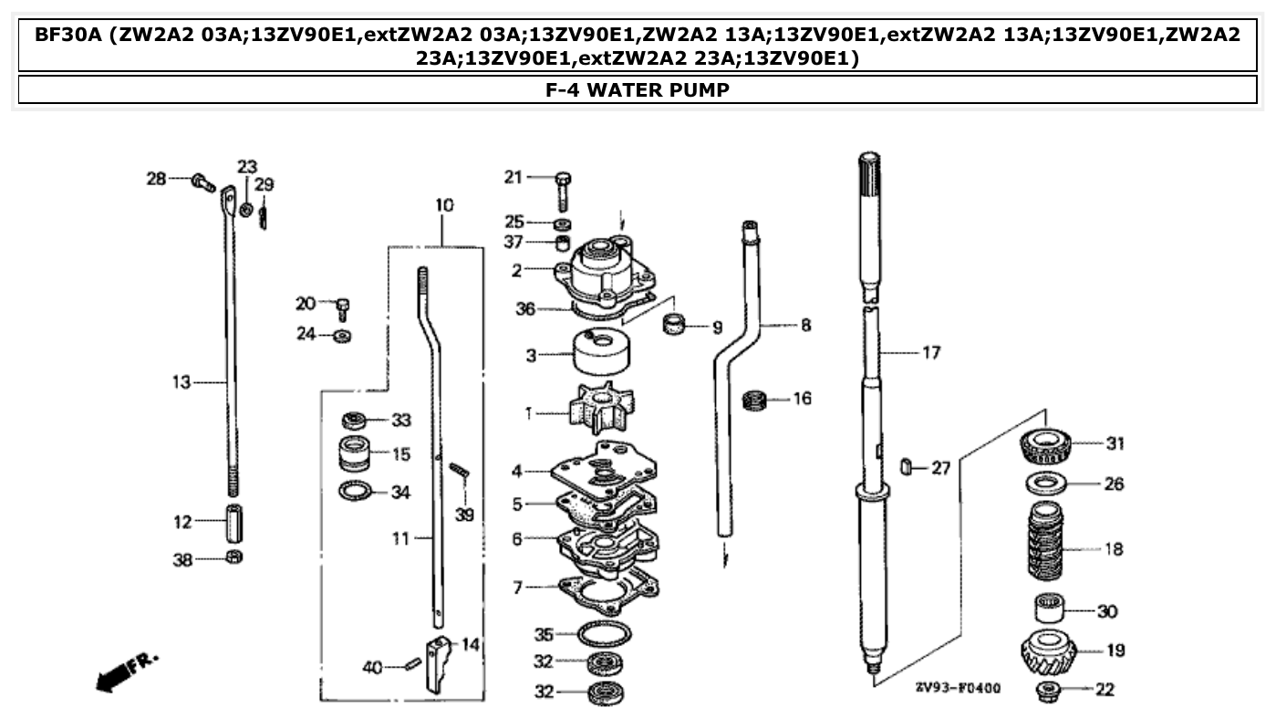 Honda BF30A WATER PUMP parts diagram