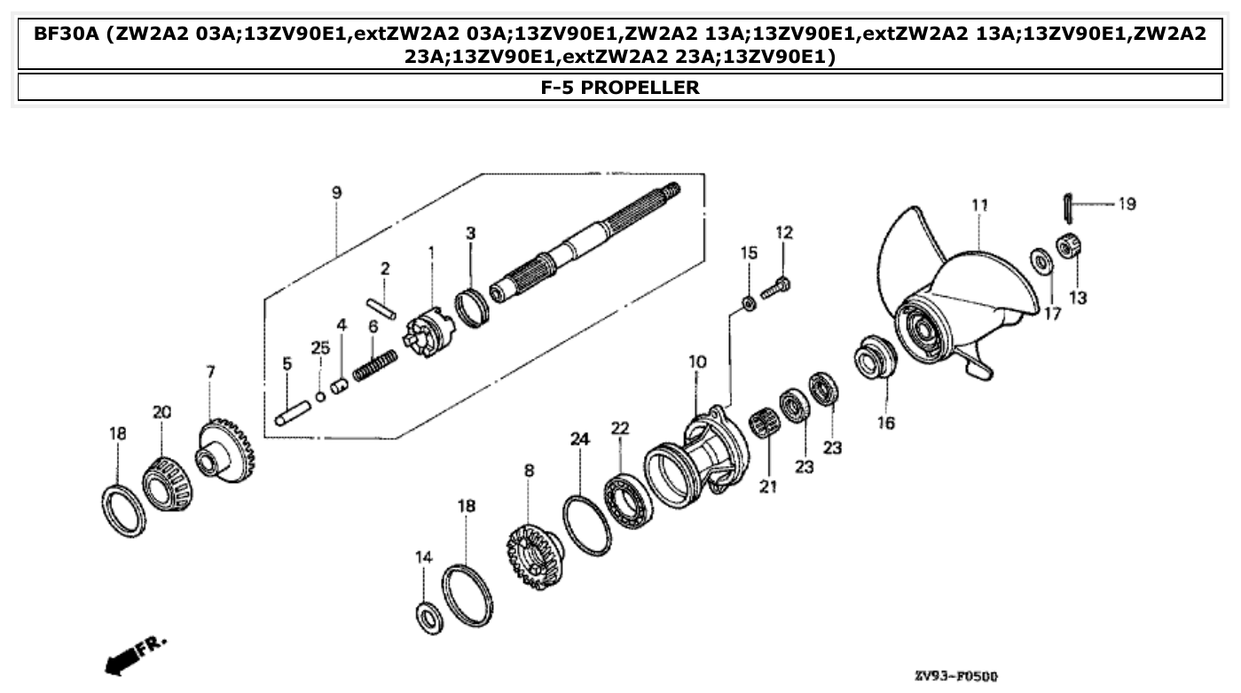 Honda BF30A PROPELLER parts diagram