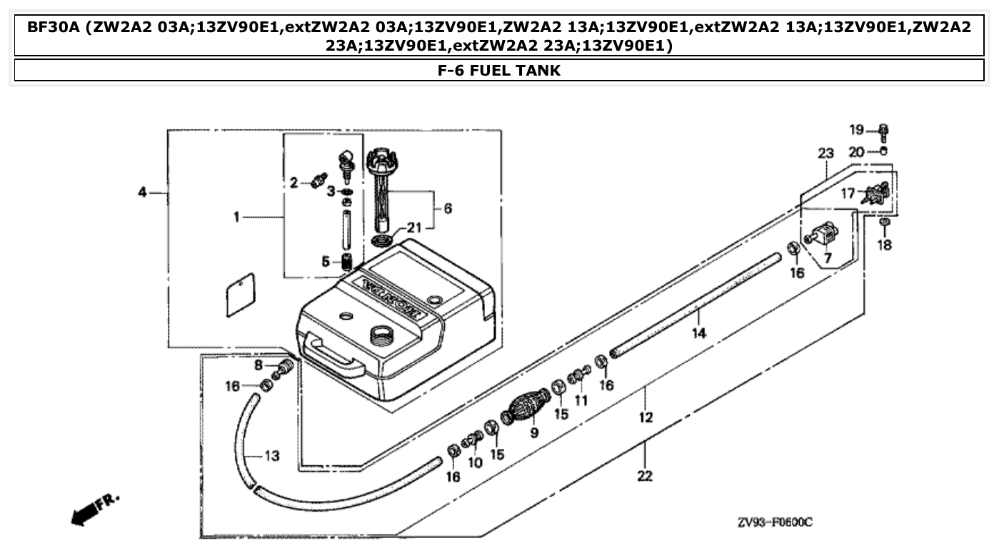 Honda BF30A FUEL TANK parts diagram