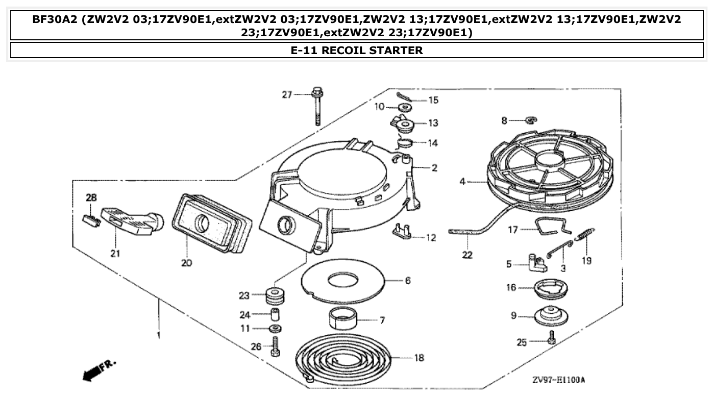 Honda BF30A2 RECOIL STARTER parts diagram