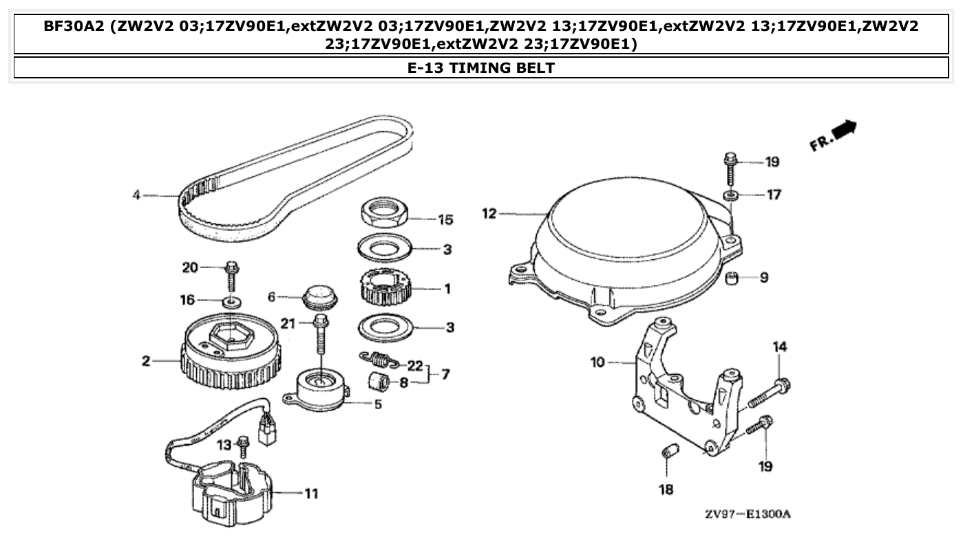 Honda BF30A2 TIMING BELT parts diagram