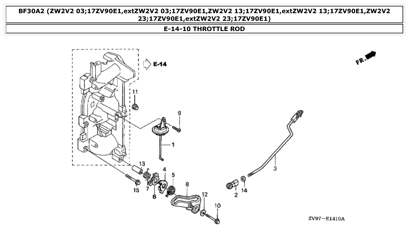 Honda BF30A2 THROTTLE ROD parts diagram