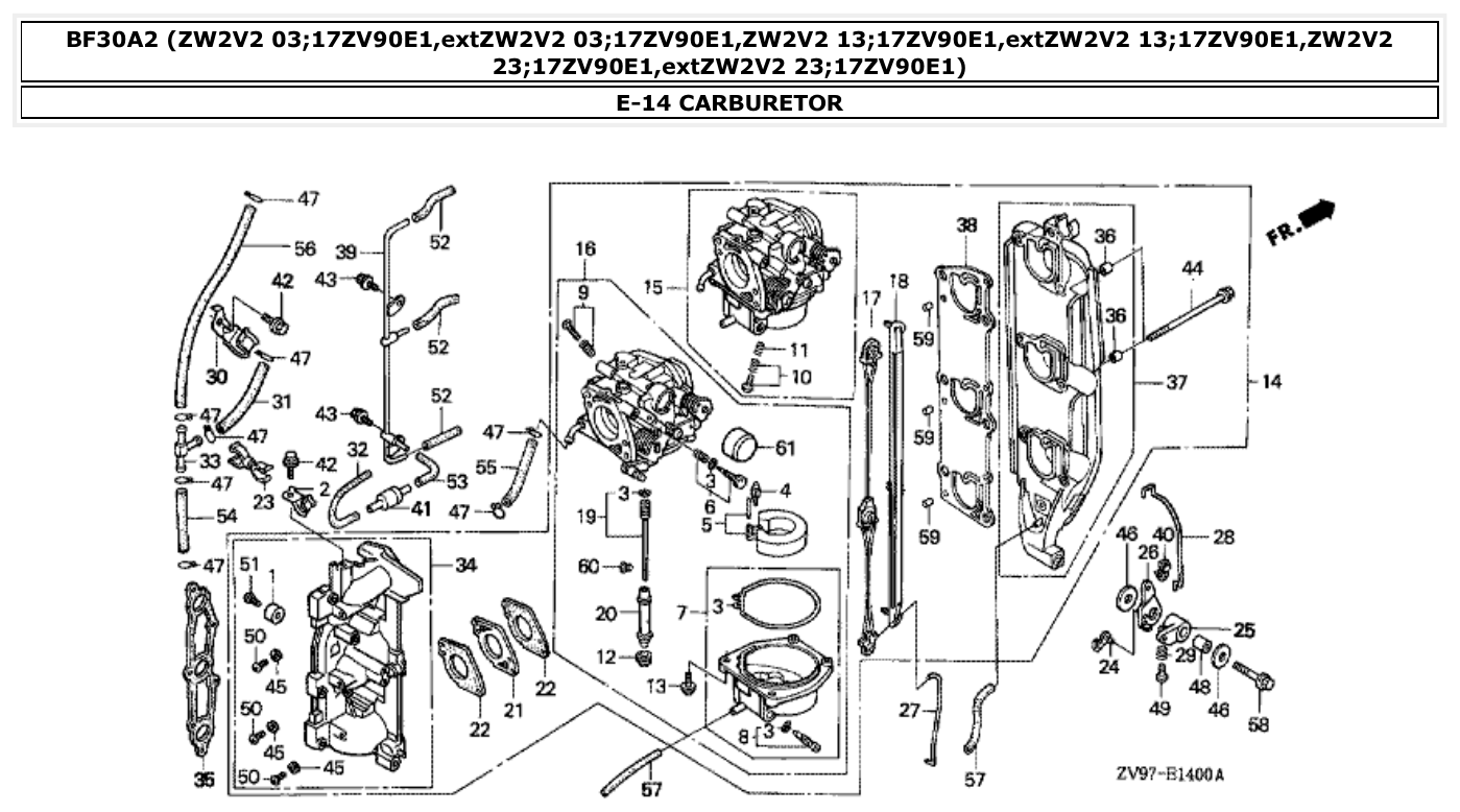 Honda BF30A2 CARBURETOR parts diagram