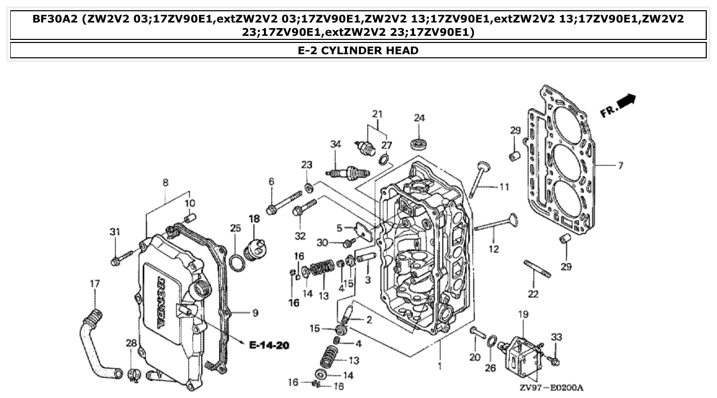 Honda BF30A2 CYLINDER HEAD parts diagram