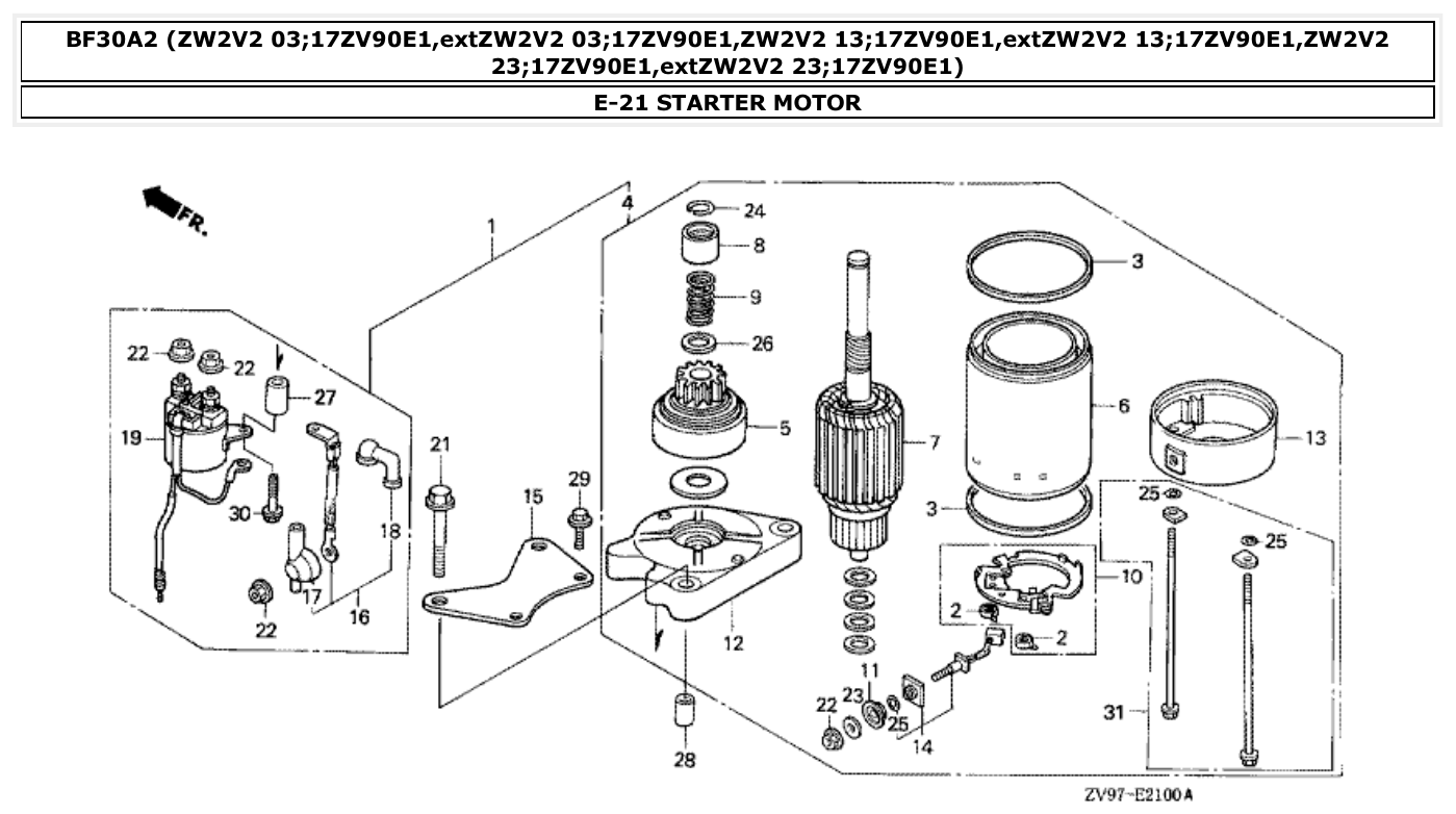 Honda BF30A2 STARTER MOTOR parts diagram