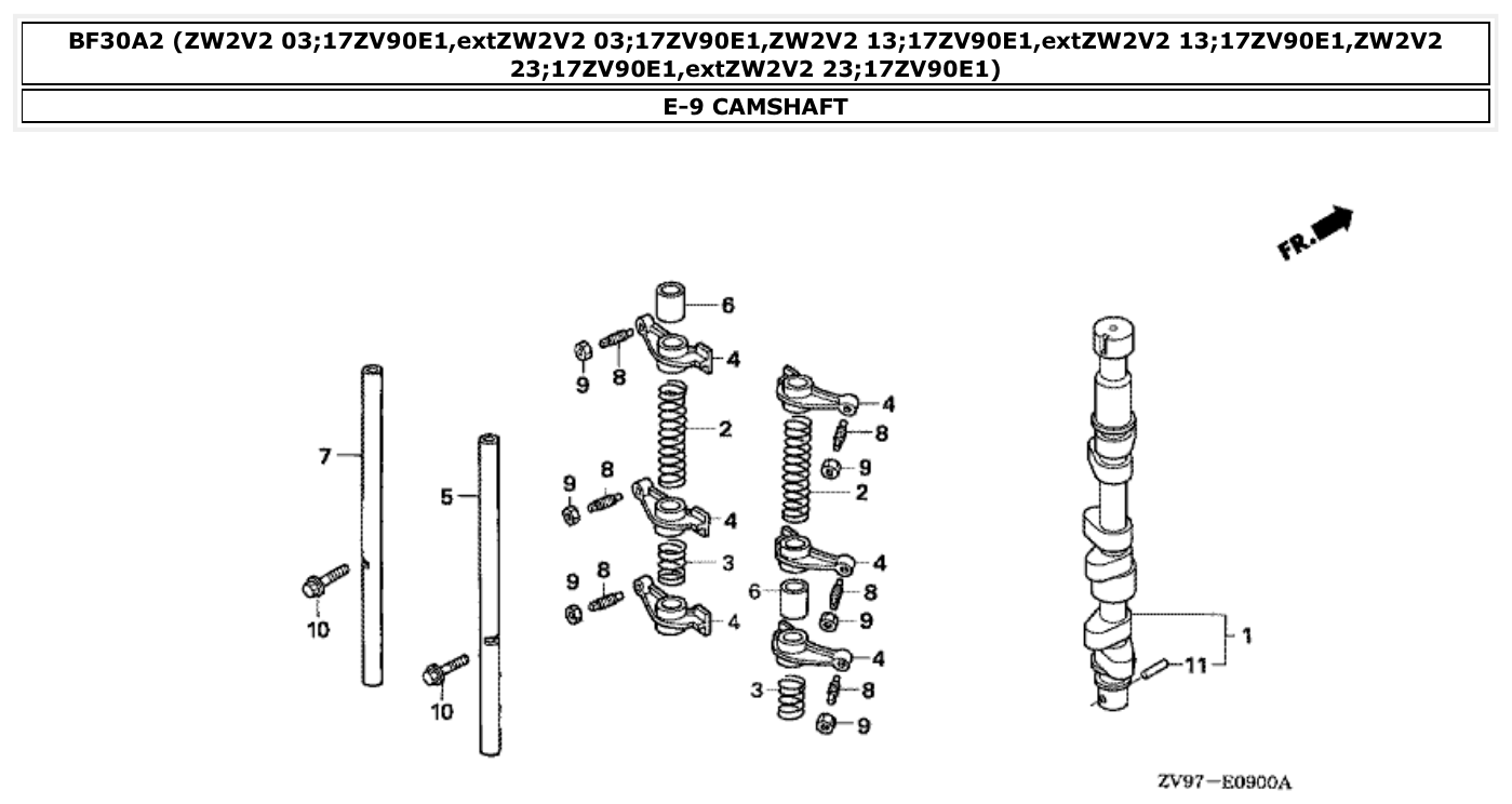 Honda BF30A2 CAMSHAFT parts diagram